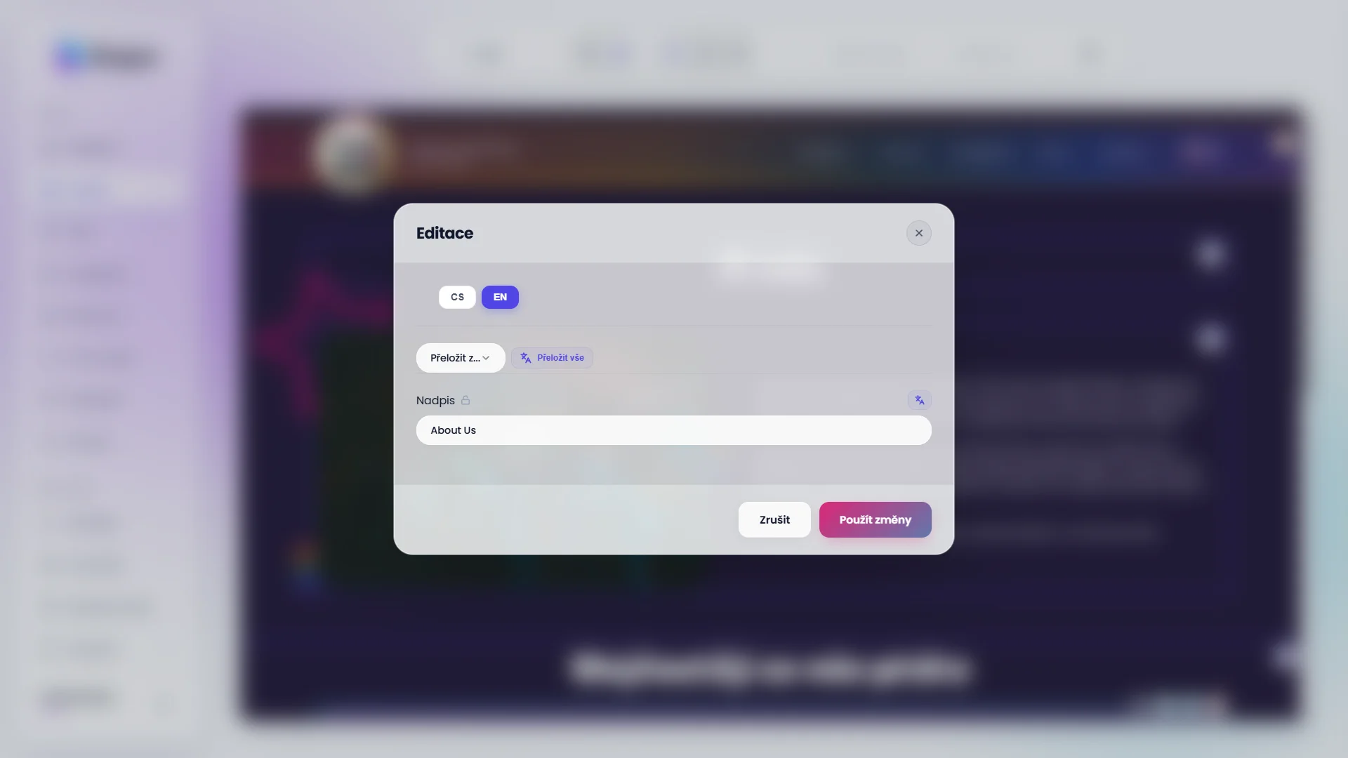 Ukázka WS Translate ve Shaper CMS